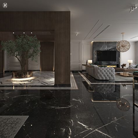 Luxury. on Behance Black Marble Floor, Luxury Living Room Design, Living Room Design Decor, Living Room Flooring, Best Interior Design, Floor Design, Black Marble, Luxury Home Decor, Luxury Interior Design