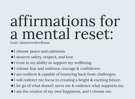 Nice Affirmations, Reset Quotes, Affirmation For Self Love, Mental Reset, Affirmations Confidence, Love Quotes Self, Wealth Attraction, Quotes Self Love, Healing Affirmations