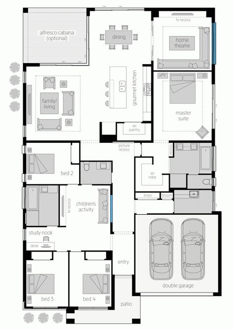 Rectangular Floor Plan, Single Story House Floor Plans, House Plans Australia, Luxury Display, Single Storey House Plans, Mcdonald Jones Homes, Learn Vocabulary, Small House Floor Plans, Building Plans House