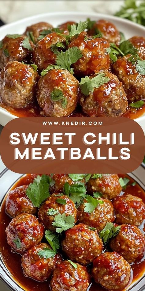 These Sweet Chili Meatballs are a perfect appetizer for your next party, game day, or family gathering! 🌶️🍡 With a combination of sweet and spicy flavors, these juicy meatballs are guaranteed to disappear quickly. They’re simple to make and pack a flavorful punch! Serve them with a side of dipping sauce for even more flavor. #Meatballs #PartyAppetizers #SweetChili #GameDayFood #EasyAppetizers #PartyFood #QuickRecipes #FingerFood Recipes With Chili Sauce, Spicy Meatball Sauce, Sweet Chili Meatballs, Recipes With Chili, Juicy Meatball Recipe, Spicy Meatballs Recipe, Chili Meatballs, Dinner Ideas With Ground Beef, Spicy Meatball