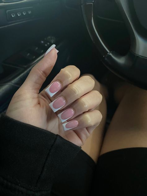 Sharp Square French Tips, Sharp Square Acrylic Nails, Deep French Tip, Deep French Nails, Acrylic Nail Designs Classy, Bday Nails, French Nail, Pretty Gel Nails, Nail Sets