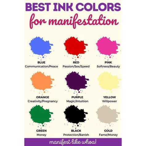 Manifestation Ink Colors, Ink Colors For Manifesting, Manifesting With Colored Ink, Petition Spell, Rose Color Meanings, Divination Witch, Manifestation Spells, Hoodoo Spells, Color Meanings