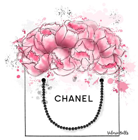 chanel no. 5, peonies, roses, chanel pink peonies Chanel Watercolor, Chanel Perfume Bottle Drawing, Chanel Pillow Pink, Chanel Perfume Painting, Chanel Eau Tendre Art, Pink Chanel, Pink Peonies, Peonies, Chanel