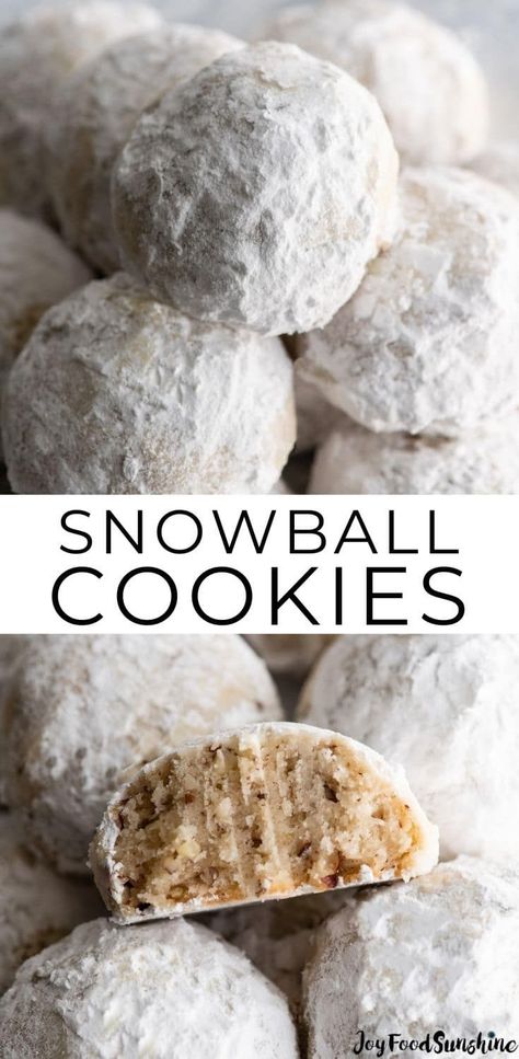 Pecan Snowball Cookies are easy to make with 7 ingredients. They are buttery, nutty, and melt-in your mouth delicious. These butterball cookies are an old family recipe, and a must-make Christmas cookie! Classic Snowball Cookies, Butterball Cookies, Simple Holiday Cookie Recipes, Pecan Snowballs, Pecan Snowball Cookies, Easy Holiday Cookies, Easy Bar Recipes, Christmas Cookie Recipes Holiday, Snowball Cookie Recipe