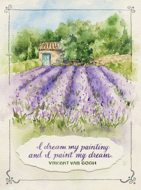 Field Sketch, Dream Painting, Watercolor Journal, Lavender Field, Travel Sketches, Artist Blog, Winter Painting, California Travel Road Trips, House Portraits