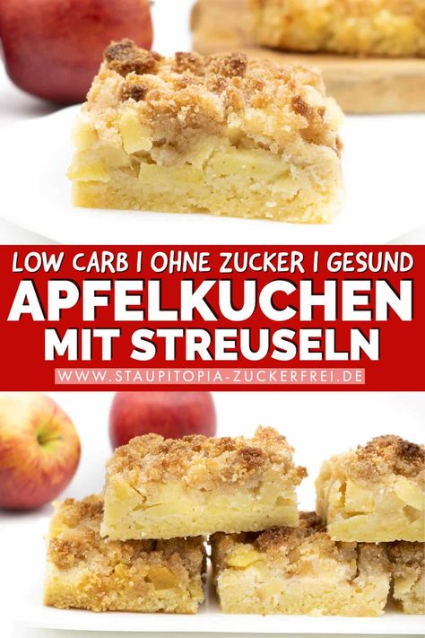 Low Carb Apfelkuchen mit Streusel (ohne Zucker) Low Fat Diet Plan, Law Carb, Healthy Foods To Make, Low Carb High Fat Diet, Low Fat Low Carb, Low Carb Low Fat Recipes, Baking Powder Uses, Healthy Eating Diets, Low Carb Low Sugar