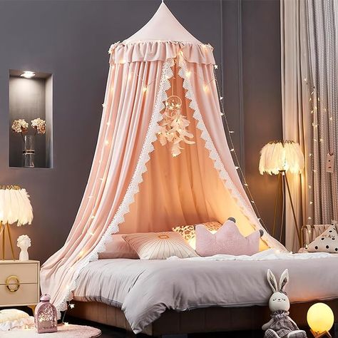 Amazon.com: Kertnic Bed Canopy for Girls, Ruffled Soft Pink Princess Canopy Dreamy Bow Decor, Bed Canopies for Kids Room, Hanging Canopy Bedding Drapes Toddler Reading Nook Play Tent (Pink) : Home & Kitchen Cute Bed Canopy Ideas, Canopy Bed For Girls Room, Canopy Over Bed Girls Room, Girls Bed With Canopy, Canopy Bed Girls, Kids Canopy Bed, Tent Over Bed, Toddler Reading Nook, Toddler Reading Nooks