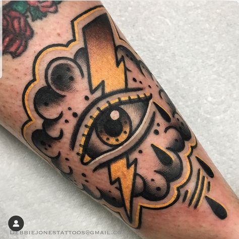 Old School Eye Tattoo, Pyramid Tattoo, Lightning Tattoo, Neotraditional Tattoo, Pyramid Eye, Traditional Style Tattoo, Traditional Tattoo Sleeve, Traditional Tattoo Art, Knee Tattoo