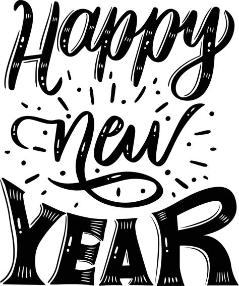 Happy New Year Logo, New Year Logo, 2023 Happy New Year, Happy New Year Text, Beautiful Letters, New Year Text, Black Typography, Cartoon Coloring, Happy New Year 2022