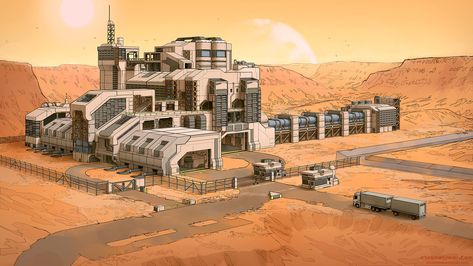 ArtStation - Exoplanet Metal Refinery, Adam Taylor No Man's Sky Base Ideas, Space Colony Concept, Scifi Building, Adam Taylor, Sci Fi Building, Sci Fi Architecture, Futuristic Building, Space Engineers, Base Building