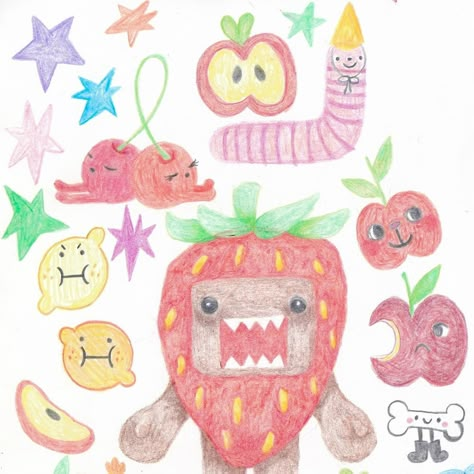 Some little doodles to welcome the month of May! 🌈✏️🍓🧃 My personal favorite is strawberry Domo-kun. 🙂‍↕️ Cute Colored Doodles, Strawberry Drawings Cute, Cute Person Doodle, Cute School Drawing, Domo Kun Drawing, How To Draw Cool Stuff, Fun Doodle Ideas, Little Things To Draw Doodles, Domo Poster