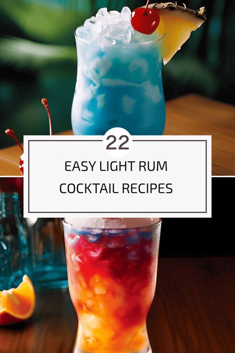 Looking for quick and easy light rum cocktail recipes to try at home? Check out these 22 refreshing options like Blue Hawaii, Bermuda Rum Swizzle, Lava Flow, Bali Hai, and more. From tropical delights to unique concoctions, these cocktails are perfect for any occasion. Bermuda Rum Swizzle Recipe, Light Rum Cocktails, Rum Swizzle Recipe, Unique Alcoholic Drinks, Summer Rum Cocktails, Best Rum Cocktails, Flaming Volcano, Rum Mixed Drinks, Rum Cocktails Easy