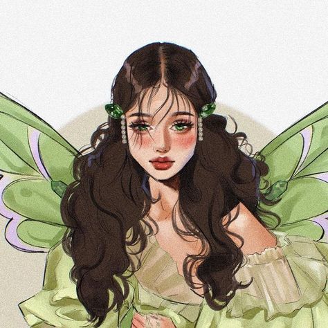 Vivian Lihonde •commissions open• on Instagram: "Emerald • 1st day - Gem + Fairy 🧚🏾‍♀️" Fairy Icon Pfp, Brown Hair Fairy Art, Kawaii Fairy Drawing, Fairy Oc Art, Fairy Girl Drawing, Fairies Drawing, Fairy Sketches, Fairy Digital Art, Fairy Sketch