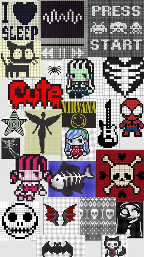 please like if your gonna save! Thank you!!! #pixelart #pixel #grunge #crochetpattern #crochet Easy Pixel Art, Pixel Art Templates, Pixel Drawing, Diy Perler Bead Crafts, Pixel Crochet, Pix Art, Pixel Art Grid, Graph Paper Art, Tapestry Crochet Patterns