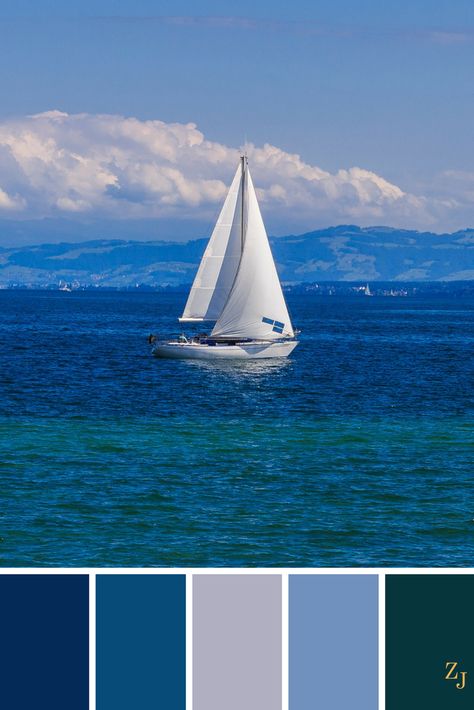 ZJ Colour Palette 656 #colourpalette #colourinspiration Boat Color Palette, Sea Colour Palette, Beach Paint Colors, Beach Color Palettes, Coastal Deco, Painted Patio, Color Palette Challenge, Sea Colour, Coastal Colors