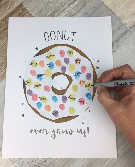 Donut Theme Birthday Party, Donut Birthday Party Decorations, Donut Theme Party, Donut Themed Birthday Party, Thumbprint Tree, Grown Up Parties, Birthday Donuts, Sprinkle Shower, Donut Birthday Parties