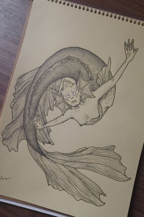 Scary Ocean Drawings, Mystic Drawing Ideas, Mythic Creatures Drawings, Mystic Creatures Drawings, Mythical Sea Creatures Drawing, Siren Drawing Creepy, Mythical Creatures Sketches, Sea Monster Sketch, Mermaid Fin Drawing