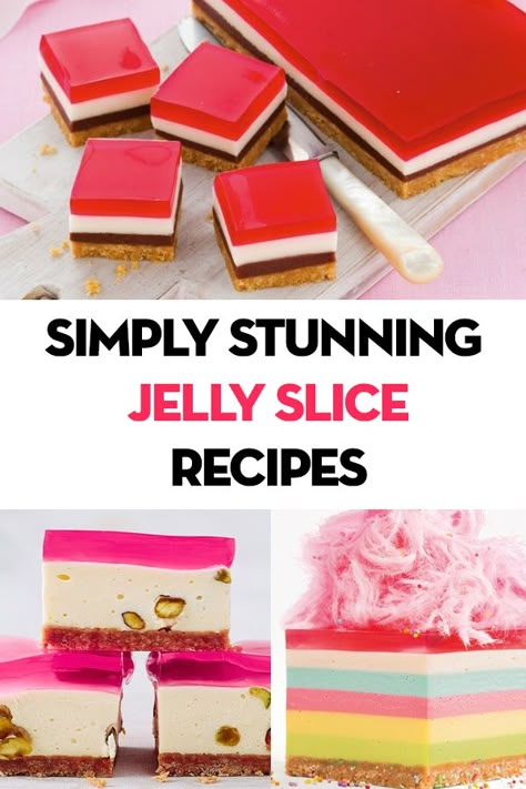 Jelly Desserts Ideas, Jelly Sweets Recipe, Jelly Slice Recipe, Jelly Dessert Recipes, Jelly Dessert Ideas, Jello Bars, Jelly Recipes Desserts, Jelly Cake Recipe, Jelly Tart