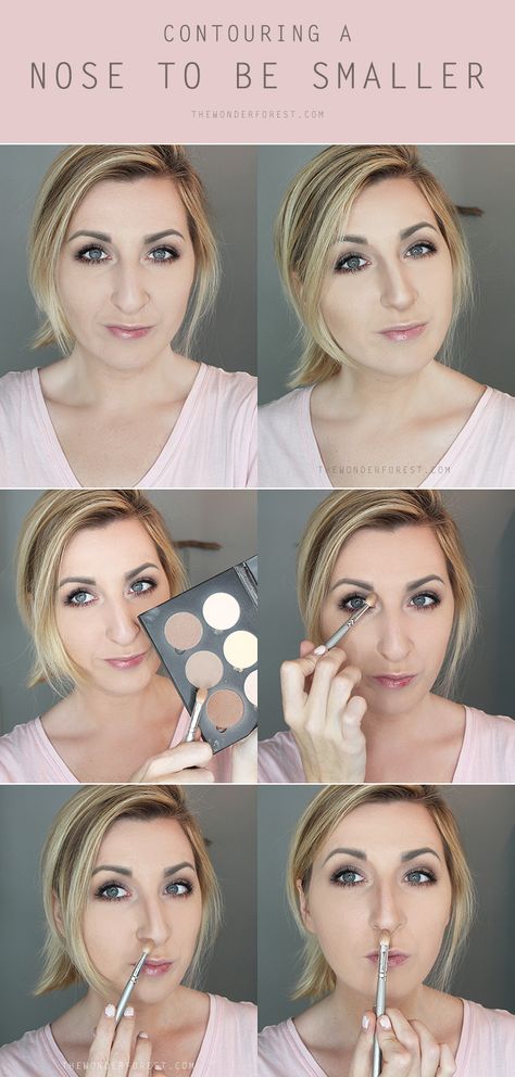 How To Contour Your Nose To Make It Smaller | Wonder Forest: Design Your Life. Contouring Nose, Makeup Tips Contouring, Nose Highlight, Contour Tricks, Easy Contouring, Inexpensive Makeup, How To Contour, Nose Makeup, Nose Contouring