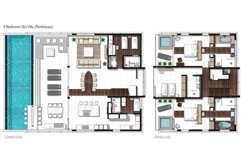 Four-bedroom Penthouse Sky Villa Floor plan 4 Bedroom Penthouse Floor Plan, Penthouse Layout Floor Plans, Penthouse Floor Plan Luxury, Manhattan Apartment Interior, Penthouse Floorplan, Penthouse Floor Plan, Villa Floor Plan, Penthouse Apartment Floor Plan, Penthouse Layout