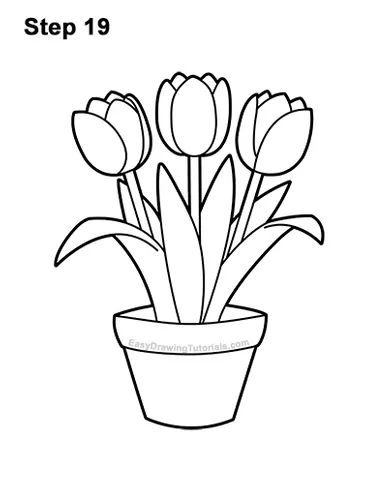 How To Draw Tulips, Flower Colouring Pages, Tulip Flower Drawing, Tulip Drawing, Flower Pattern Drawing, Easy Flower Painting, Floral Cards Design, Draw Cartoon, Flower Drawing Design