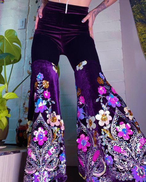 Sequin Bell Bottoms, Add To Cart Button, Disco Lemonade, 70s Outfits, Add To Cart, Purple Velvet, Colourful Outfits, Character Outfits, Festival Outfits