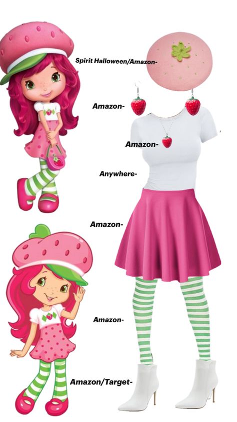 2009 strawberry shortcake costume mostly from Amazon Princess Bubblegum Costume Diy, Easy Strawberry Shortcake Costume, Strawberry Shortcake Diy Costume, Diy Strawberry Shortcake Costume, Strawberry Shortcake Cosplay, Princess Bubblegum Costumes, Hoco Looks, Strawberry Shortcake Halloween Costume, Cake Costume