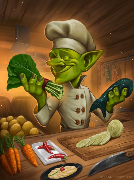 ArtStation - Chef Goblin Bartender, Dnd Cook Character Art, Dnd Chef Character, Goblin Chef, Dnd Cook, Goblin Merchant, Fantasy Chef, Chef Art, Goblin Art