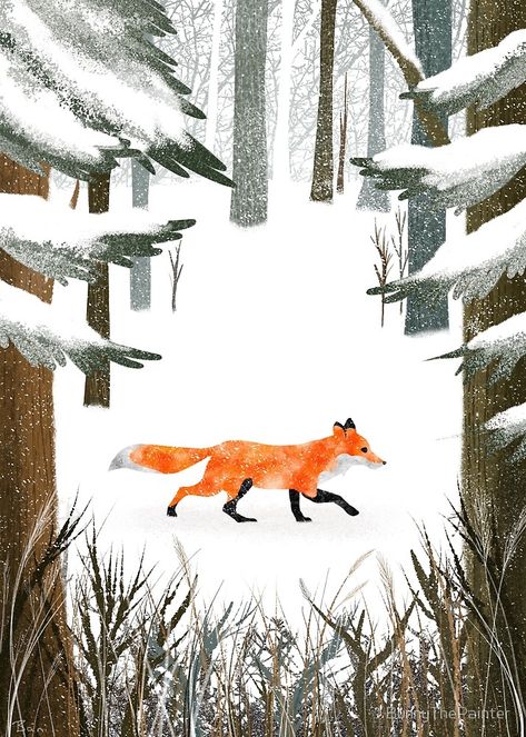 Fox Art Print, Fox Drawing, Winter Art Projects, Winter Illustration, Fox Illustration, Christmas Card Set, Luxury Christmas, Xmas Card, Nordic Christmas