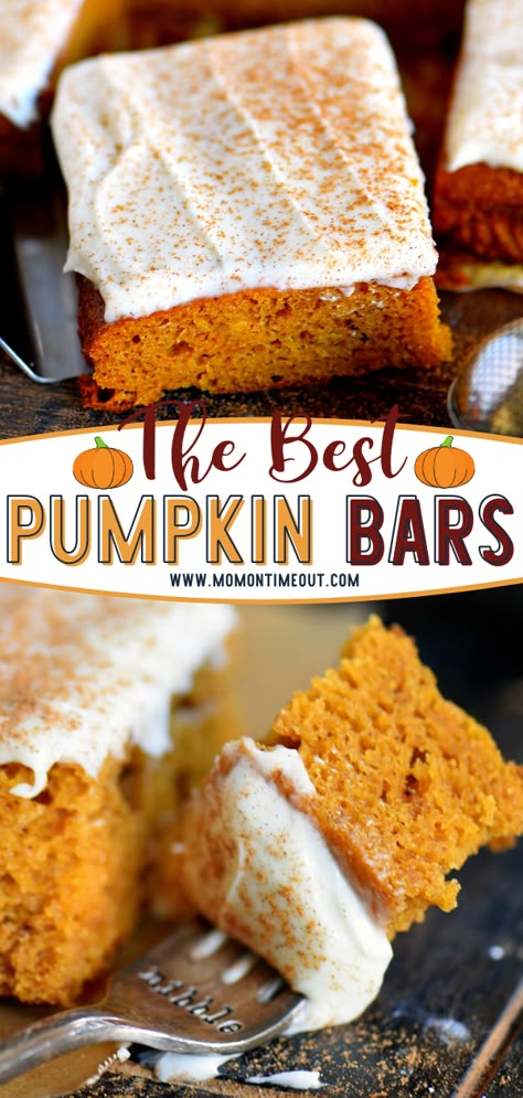 Best Pumpkin Bars, Easy Pumpkin Bars, Brown Butter Cream Cheese Frosting, Brown Butter Cream Cheese, Butter Cream Cheese Frosting, Fall Baking Recipes, Dessert Simple, Pumpkin Bars, Pumpkin Recipes Dessert