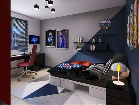 Psg Bedroom, Manga Bedroom, Small Boys Bedroom Ideas, Teenage Boys Room, Teenager Bedroom Boy, Teenage Boy Room, Boys Room Design, Boys Bedroom Makeover, Teen Boy Room