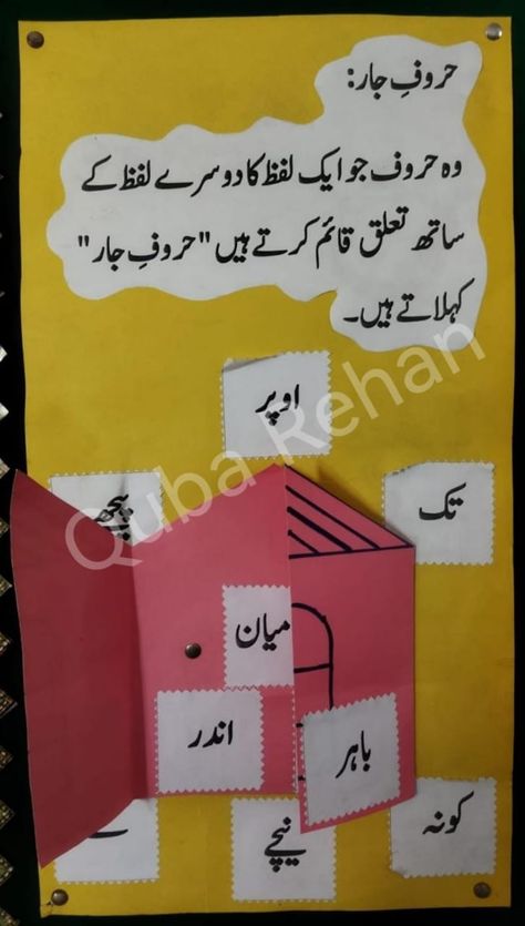 حروفِ جار Urdu Soft Board Ideas For School, Urdu Board Ideas For School, Simple Essay, Writing Comprehension, Spelling For Kids, Preschool Letter Crafts, Education Poster Design, School Timetable, School Art Activities