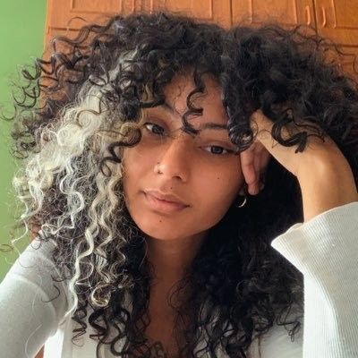 Black And White Curly Hair Aesthetic, White Streaks Curly Hair, Dyed Streaks In Hair Curly, White Skunk Stripe Curly Hair, Black And White Hair Color Ideas, Natural Hair Peekaboo Color, White Highlights On Curly Hair, Silver Stripe Hair, Skunk Patch Hair Black Woman