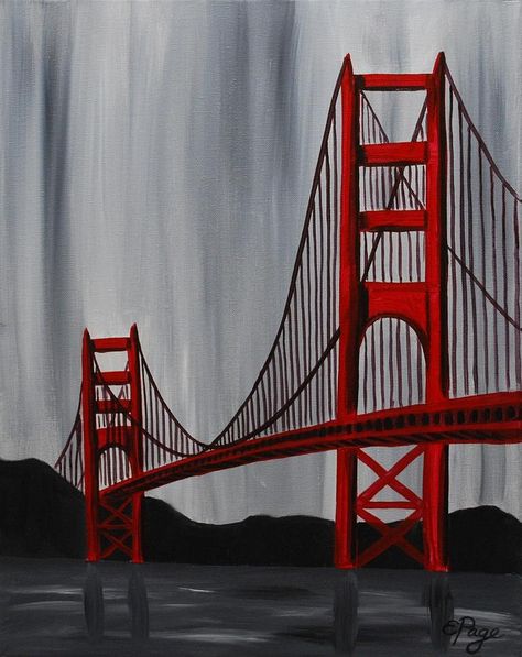 Golden Gate Bridge Drawing, Golden Gate Bridge Painting, Bridge Drawing, Bridge Artwork, Art Fil, Drawing Arts, Buddha Canvas, Venice Painting, Bridge Painting