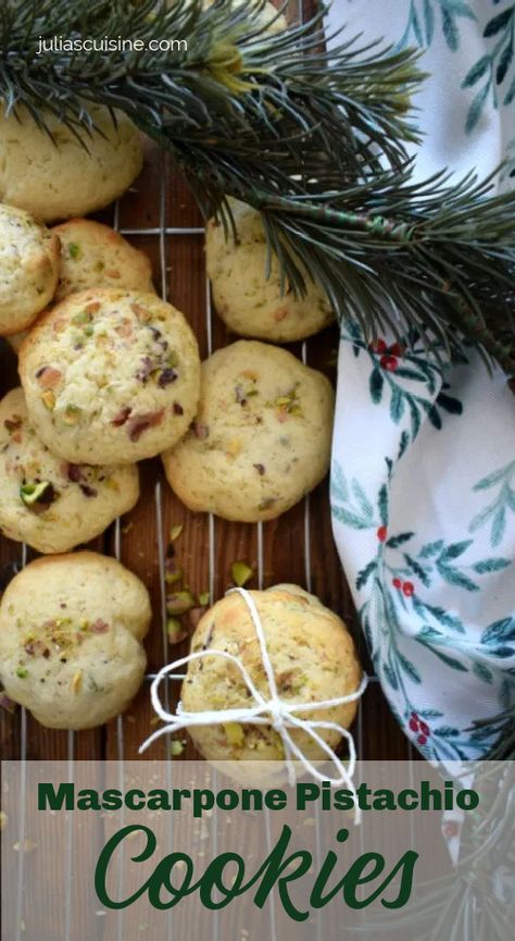 Soft & pillowy with a nutty undertone sums up these Mascarpone Pistachio Cookies . These cookies will add a bit of a sophisticated touch and a subtle flavour that’s feels a bit more grown up. Great for holiday gatherings and gift exchanges. #cookies #holidaycookies #christmascookies Mascarpone Cookies, Ranch Recipes, Mascarpone Cake, Mascarpone Recipes, French Dessert Recipes, Soft Cake, Pistachio Cookies, Ranch Recipe, Christmas Tray