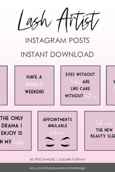 40 Lash Artist Instagram Posts, Lash Artist Quotes, Social Media Lash Extensions Posts, Instagram Beauty Quotes, Instagram Templates https://etsy.me/2zZMipa #everythingelse #graphicdesign #instagram #instagrampost #instagramquotes #instagramtemplates #instagrampresets Captions For Eyelash Extensions, Lash Extensions Promotion, Lash Extensions Quotes Beauty, Eyelash Quotes Beauty, Eyelash Extensions Captions, Eyelash Captions Instagram, Lash Extension Advertising, Lash Extensions Captions, Lash Extension Captions