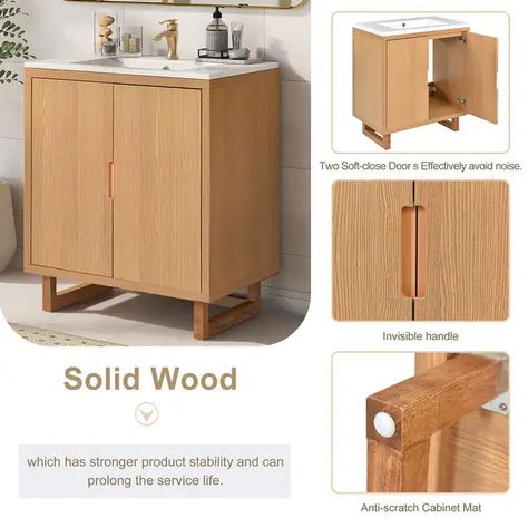 30" Bathroom vanity Set with Sink and Combo Cabinet - On Sale - Bed Bath & Beyond - 37685588 Narrow Bathroom Vanity, 30 Bathroom Vanity, Freestanding Bathroom Cabinet, Wood Sink, Narrow Bathroom, Wood Bathroom Vanity, Under Sink Storage, Solid Wood Cabinets, Sink Storage