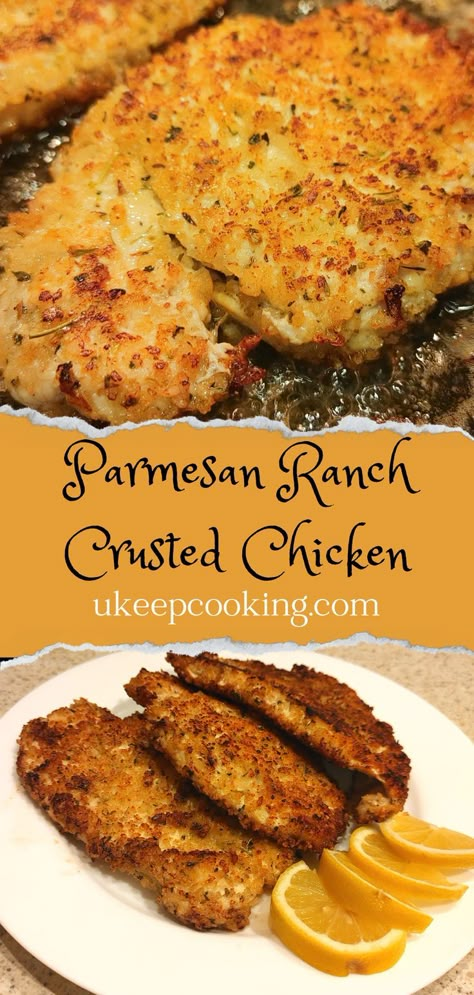 Parmesan Ranch Crusted Chicken, Homemade Garlic Ranch Dressing, Ranch Crusted Chicken, Breaded Ranch Chicken, Parmesan Ranch Chicken, Ranch Parmesan Chicken, Parmesan Ranch, Panko Crusted Chicken, Cheesy Cauliflower Soup