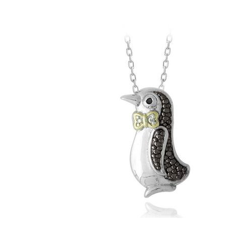 Silver Tone Two Tone Black Diamond Accent Penguin Necklace #AD Penguin Necklace, Penguin Pendant, Elegant Cat Design Pendant Necklace, Black Cat Jewelry Pendant Necklace, Handbags Affordable, Ring Pendant Necklace, Costume Jewelry Necklaces, Black Rhodium, Charm Set