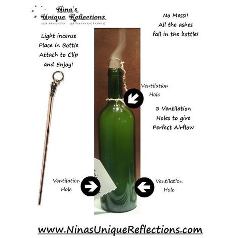 Incense Ideas, Wine Bottle Incense Burner, Bottle Incense Burner, Diy Incense, Diy Incense Holder, Repurposed Wine Bottles, Stick Incense, Set Dressing, Decorated Bottle