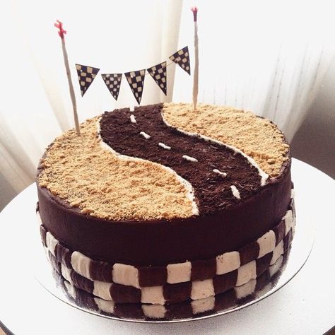 Racetrack Cake, Race Track Cake, Car Cakes For Boys, Dark Chocolate Buttercream, Cake Dark Chocolate, Number One Cake, Construction Birthday Cake, Music Themed Cakes, Cars Theme Cake