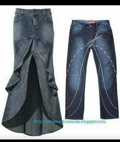 Turning jeans into a skirt. I love upcycling Repurpose Old Jeans, Bohemian Jeans, Clothes Makeover, Vestiti In Jeans, Diy Vetement, Jean Crafts, Denim Ideas, Denim Crafts, Kids Fabric