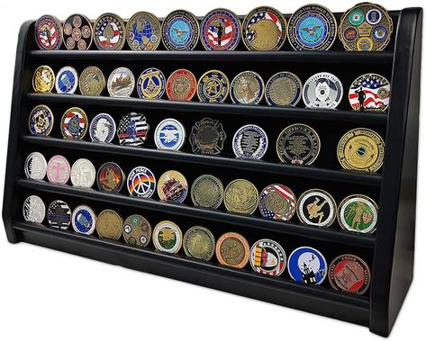 Amazon.com: DecoWoodo Military Challenge Coin Holder Wooden Rack Challenge Coin Display Stand 5 Rows Black Finish: Home & Kitchen Foreign Coin Display, Firefighter Challenge Coins, Coin Display Stand, Challenge Coin Display Case, Coin Display Case, Military Memorabilia Display, Police Challenge Coins, Challenge Coin Holder, Coin Stand