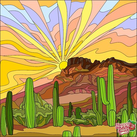 Whimsical Desert Art, Trippy Desert Art, Southwest Art Paintings, Desert Drawing, Peter Max Art, Az Art, Number Painting, Western Artwork, Desert Southwest