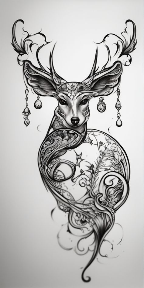 Deer Spirit Animal Tattoo, Deer Heart Tattoo, Floral Deer Tattoo, Deer Tattoos For Women, Feminine Tattoos For Women, Spirit Animal Tattoo, Small Feminine Tattoos, Small Tattoo Ideas For Women, Stag Tattoo