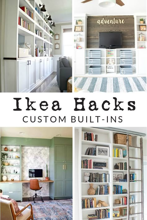 Built In Desk And Shelves, Billy Ikea, Ikea Desk Hack, Built In Bookshelves, Ikea Built In, Easy Ikea Hacks, Ikea Hacks Ideas, Ikea Bookcase, Best Ikea Hacks