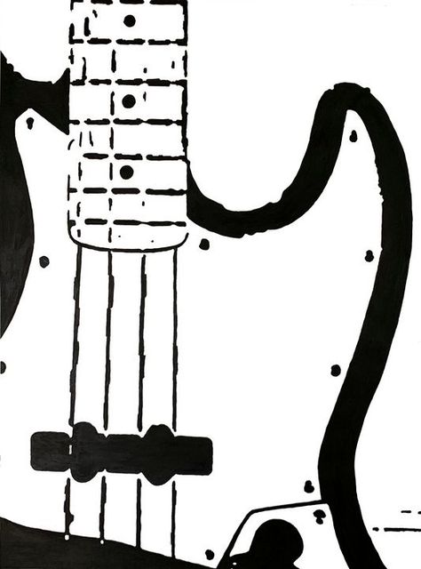 Bass Guitar Art Painting, Bass Guitar Poster, Bass Guitar Drawing Simple, Bass Guitar Painting, Bass Guitar Drawing, Guitar Design Art, Bass Drawing, Bass Painting, Digital Art Music