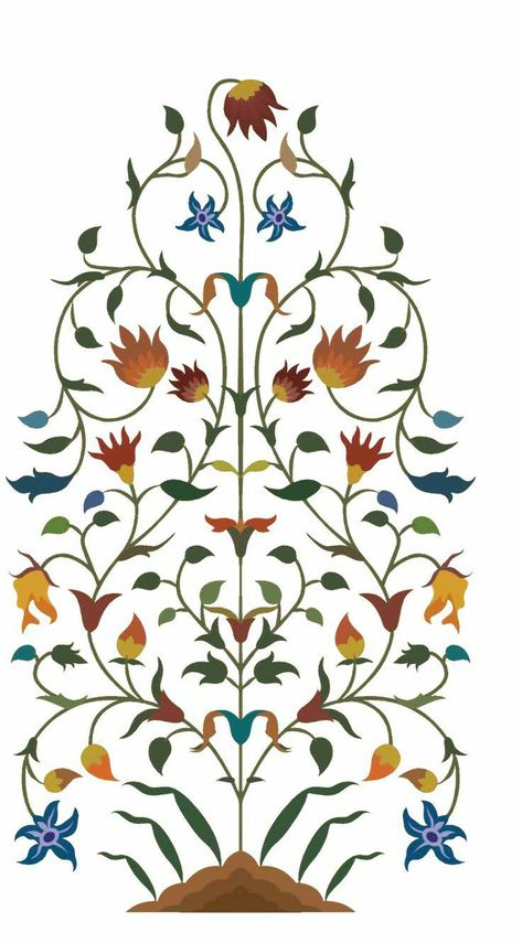 Mughal Patterns, Mughal Motifs, Mughal Pattern, Indian Motifs, Islamic Motifs, Mughal Art Paintings, Persian Art Painting, Mughal Paintings, Folk Art Flowers