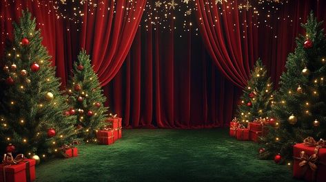 Stage Background, Layered Curtains, Green Trees, Mode Vintage, Disney Princess, Green, Disney, Red, Christmas