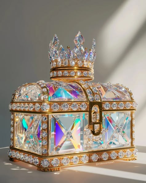 What would you store in this iridescent crystal chest? 💎👑 And which one would you chose? 😍🩵 #IridescentArt #IridescentAIArt #Iridescent #Crystal #Diamond #Crown #Luxury #Opulence Crystal Wallpaper, Kingdom Building, Queen Music, Crown Affair, You Are My Queen, Cute Wallpapers For Android, Ballet Painting, Jewelry Box Design, Crystal Drawing